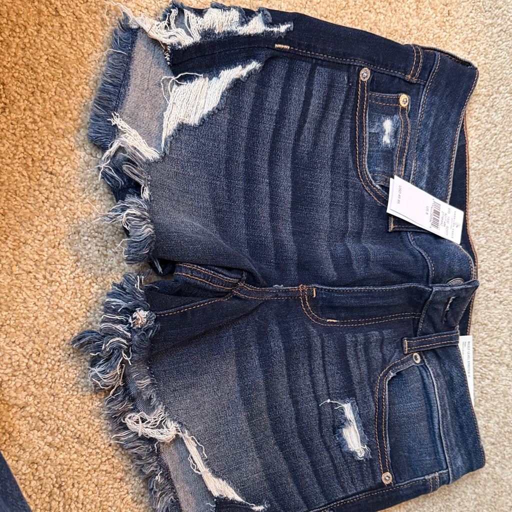 American Eagle Outfitters Dark Blue Denim Distressedshorts Midi 8 New With Tags